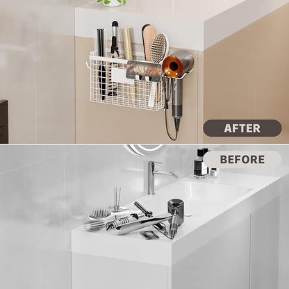 Hair Dryer Holder Cabinet Door 3-in-1 Adhesive Hair Tool Organizer Wall Mounted - Image 7