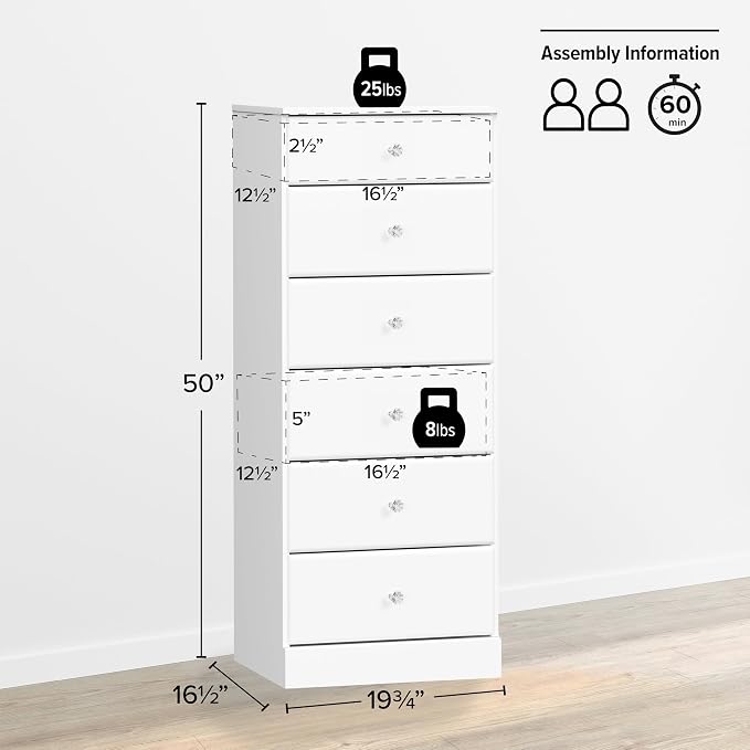 Prepac Astrid Simplistic 6-Drawer Tall Dresser - Image 3