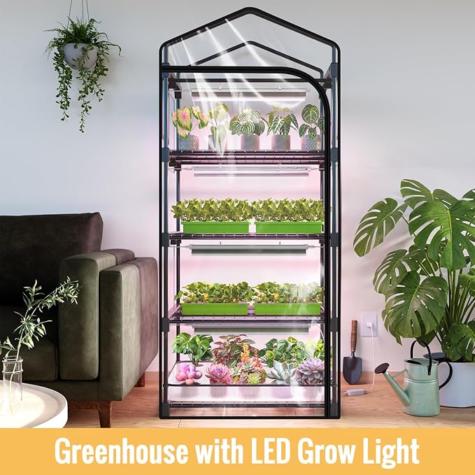 Mini Indoor Greenhouse with Grow Light, 4-Tier Plant Stand with Zippered Cover - Image 6