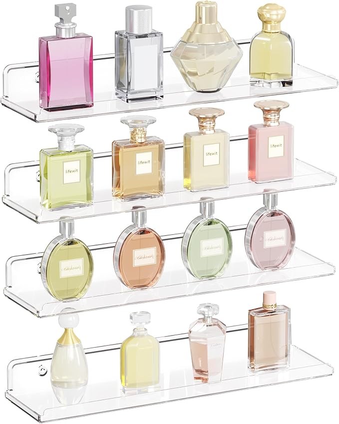 Lifewit Floating Shelves for Wall, 4 Pack 15" Clear Acrylic Shelf Room Decor by Lifewit
