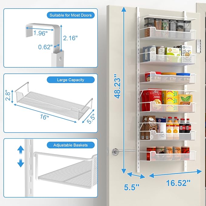 Over the Door Pantry Organizer, 6-Tier Over the Door Organizer - Image 2