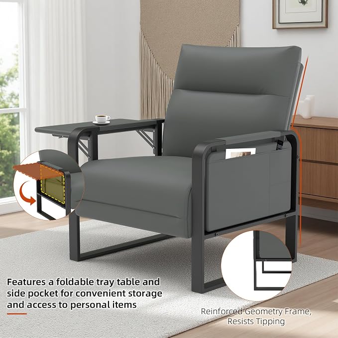 Upholstered Accent Sofa, Modern Faux Leather Chair - Image 4