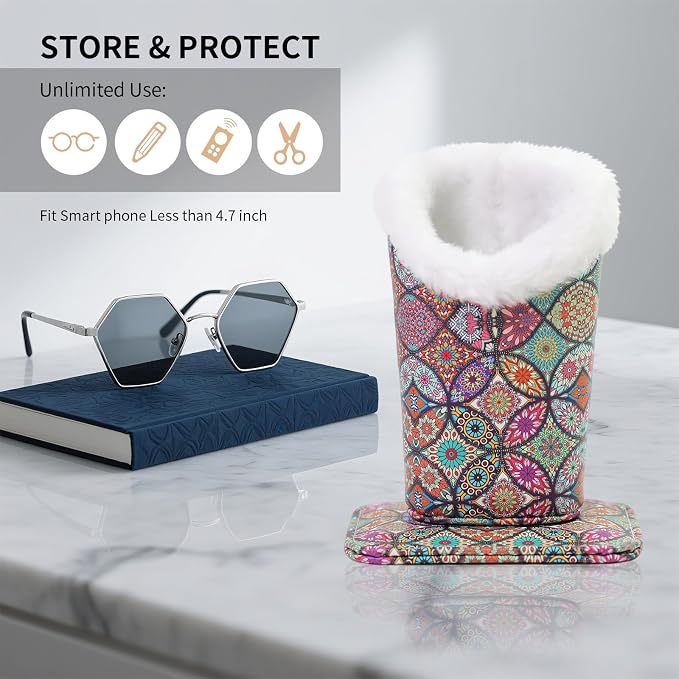 Plush Lined Eyeglasses Holder, Cute Magnetic PU Leather Glasses Stand Case - Image 2