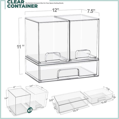 Sorbus Stackable Acrylic Storage Drawers – 2 Tall + 1 Wide – 3 Pack Clear - Image 3