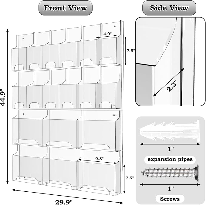 Acrylic Brochure Pamphlet Holder, 6 Magazine Holders and 12 Pamphlet Holders - Image 2