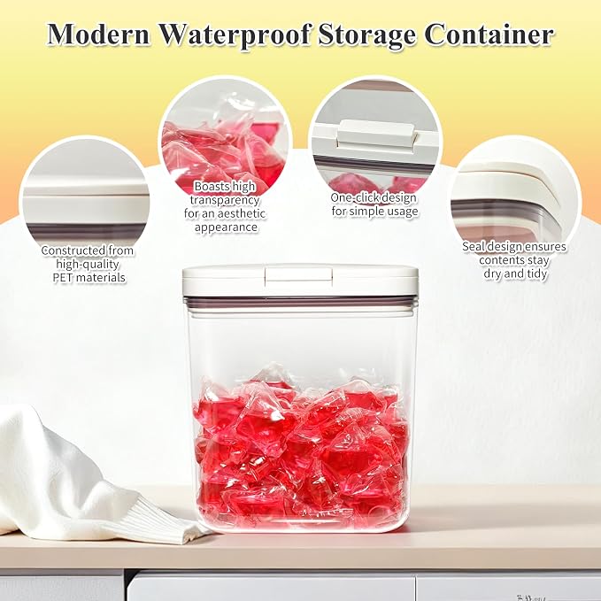 Gute Laundry Pod Holder with Lid - 67oz Sealed Automatic Pop-Up Dispenser - Image 2