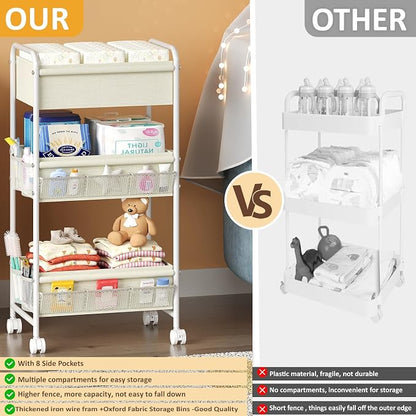 3-Tier Baby Diaper Caddy Cart Organizer, Mobile Nursery Storage Carts - Image 5