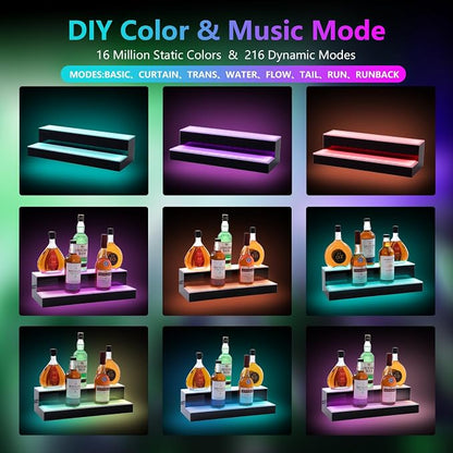 Led Lighted Liquor Bottle Display Shelf, 20 Inch 2 Tier Whiskey Rack, Support - Image 5
