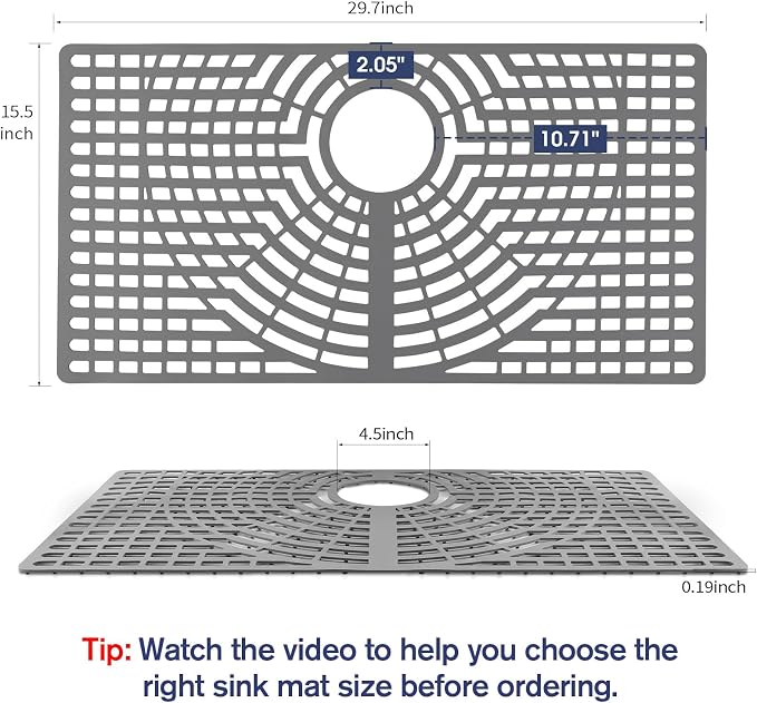 Silicone Sink Protector 30"x16" Rear Drain Hole, Heat Resistant Non-slip - Image 2