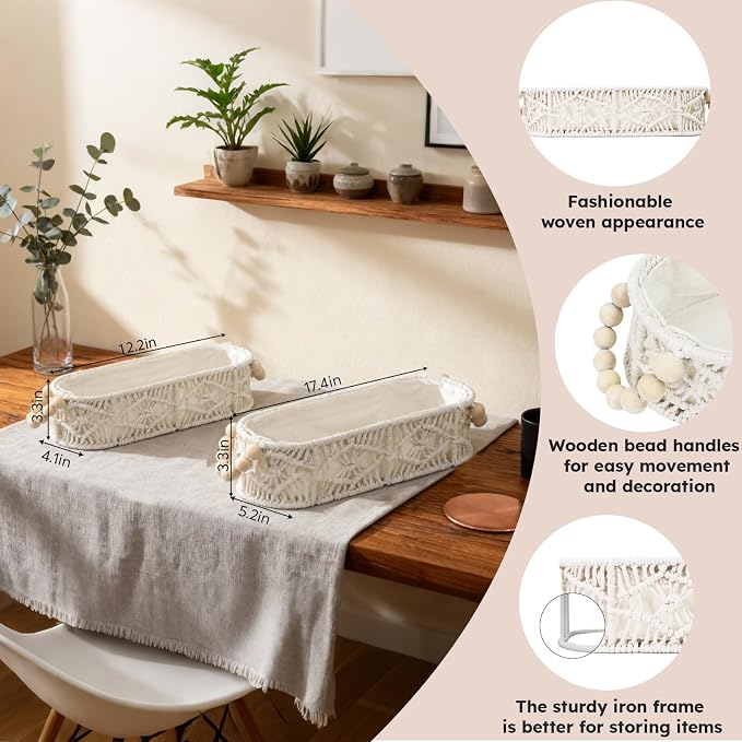 Small Storage Basket for Organizing, Woven Boho Decor Oval Macrame Toilet Paper - Image 7