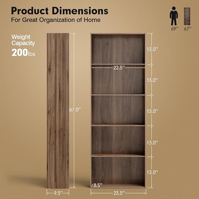 Tangkula 5-Tier Bookcase, 67” Tall Freestanding Bookshelf - Image 3