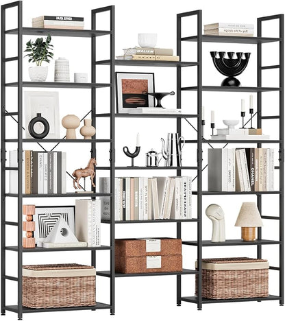 NUMENN Triple Column 6 Tier Bookshelf, Bookcase - Image 3