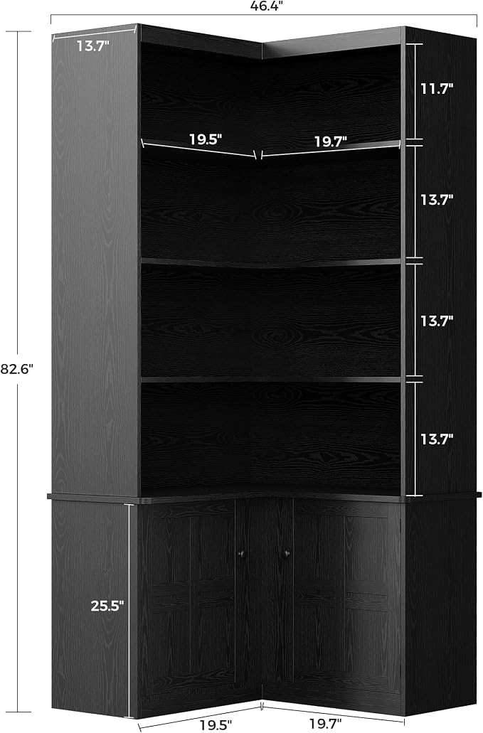 IRONCK Corner Bookshelf with Doors, 6 Tier Bookcase with Storage, Corner Shelf - Image 2