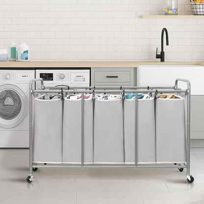 STORAGE MANIAC 5 Section Laundry Sorter, 5 Bins Rolling Separator Laundry Basket - Image 7