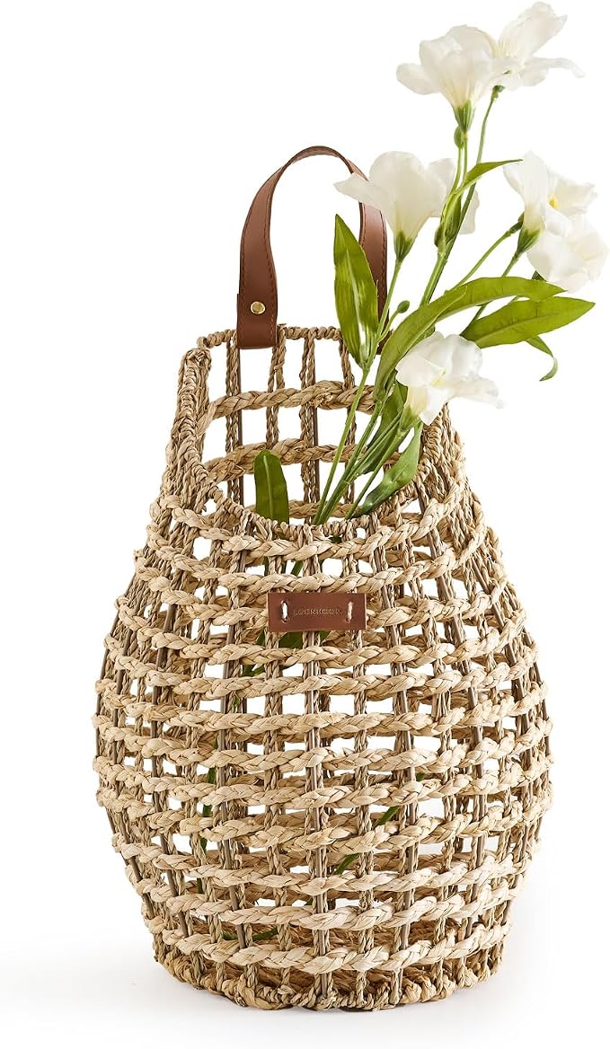 Woven Front Door Basket Water Hyacinth Wall Hanging Basket Decorative Boho by LGENHOOMHandwovenNaturalWaterHyacinthBasket