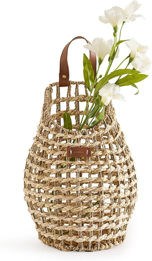 Woven Front Door Basket Water Hyacinth Wall Hanging Basket Decorative Boho by LGENHOOMHandwovenNaturalWaterHyacinthBasket