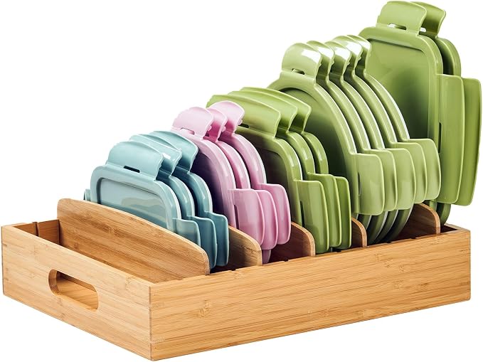 Large Bamboo Food Container Lid Organizer by Umilife