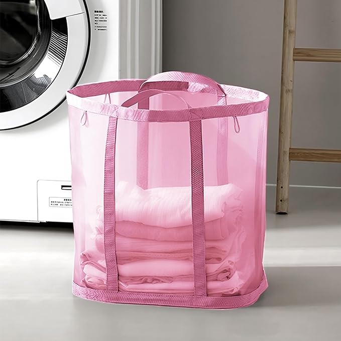 Mesh Bag with Handles, Collapsible Laundry Basket, Foldable Laundry Bag - Image 3