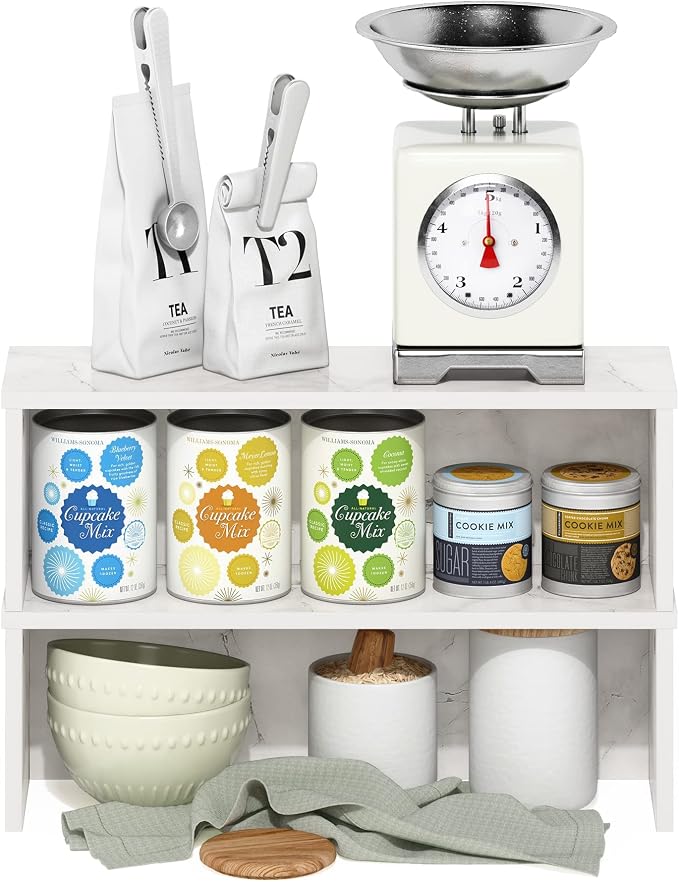 Furinno Helena Kitchen Counter Stackable Organizer Shelf, Marble White - Image 5