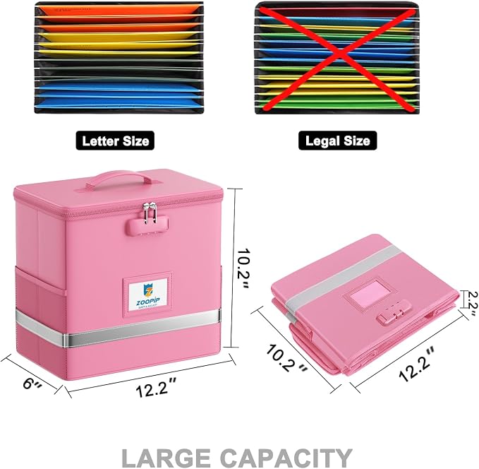 Fireproof File Box with Lock, Collapsible Document Organizer, Reflective Strip - Image 4
