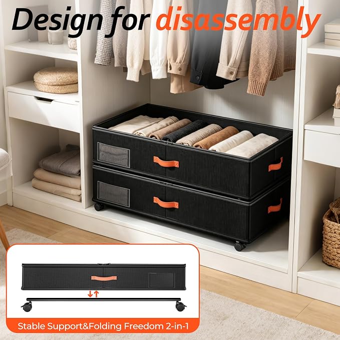 Under Bed Storage with Wheels 2-Pack, Under Bed Storage Containers 66L Clear - Image 7