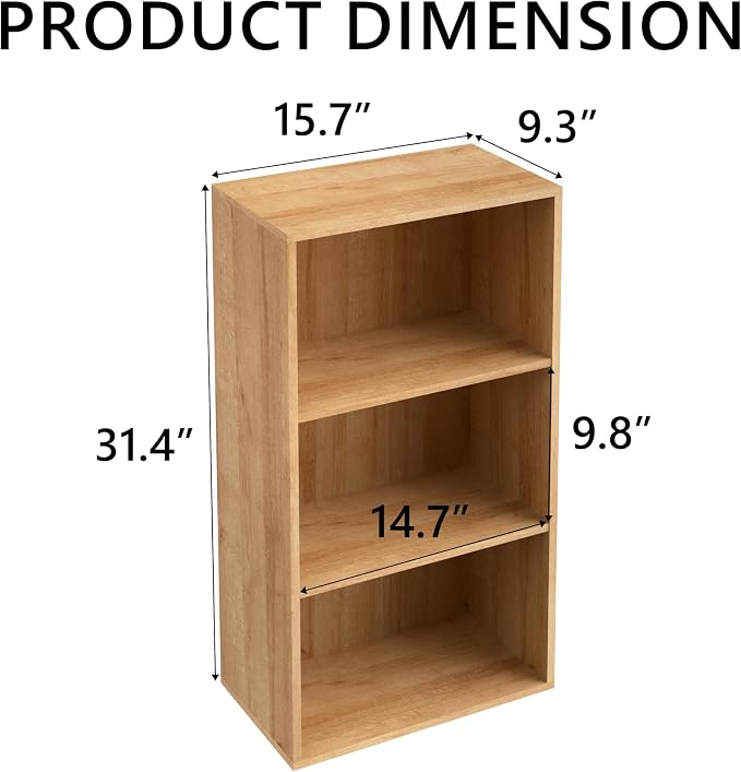 Wooden 3 Cube Storage Organizer, 3 Tier Low Bookcase Freestanding Storage - Image 3