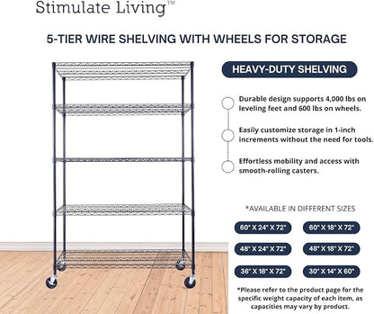 48"x24"x72" Prime Heavy Duty Black 5-Tier Steel Wire Shelving NSF 4000 LBS MAX - Image 6