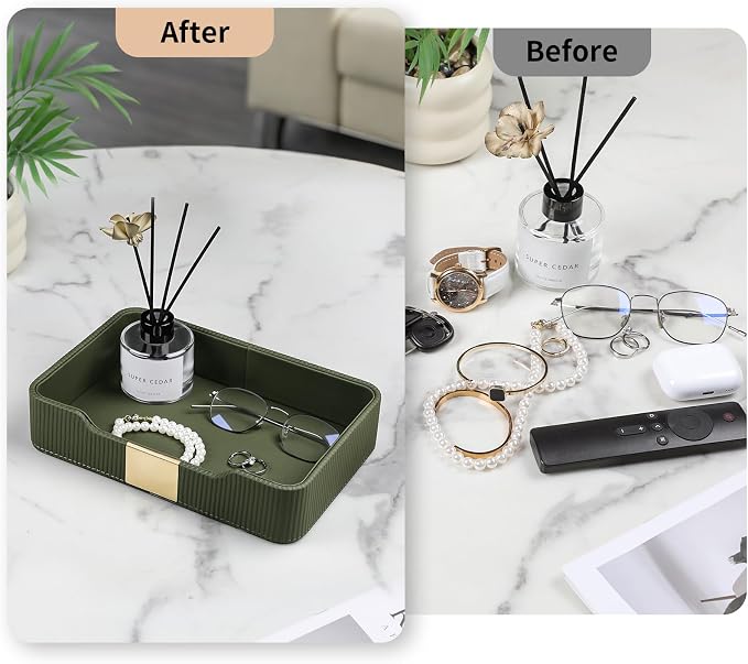 Valet Tray Desktop Storage Organizer, PU Leather Catchall Bedside Vanity Tray - Image 3