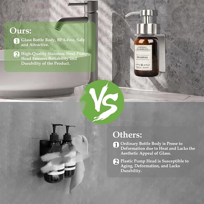 Glass Soap Dispenser with Pump and Wall Mount Holder, 8.5 Oz Shampoo and - Image 6