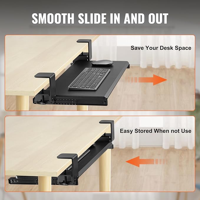 VEVOR Clamp on Keyboard Tray Under Desk, Desk Keyboard Tray Slide Out - Image 4
