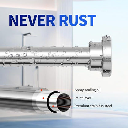 Mcrbeay Shower Curtain Rod, Non Slip Adjustable 28-102 inch No Drilling Shower - Image 2