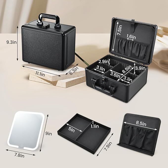 Makeup Case with Lighted Vanity Mirror, Makeup Organizer Box Travel Make up - Image 7
