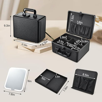 Makeup Case with Lighted Vanity Mirror, Makeup Organizer Box Travel Make up - Image 7