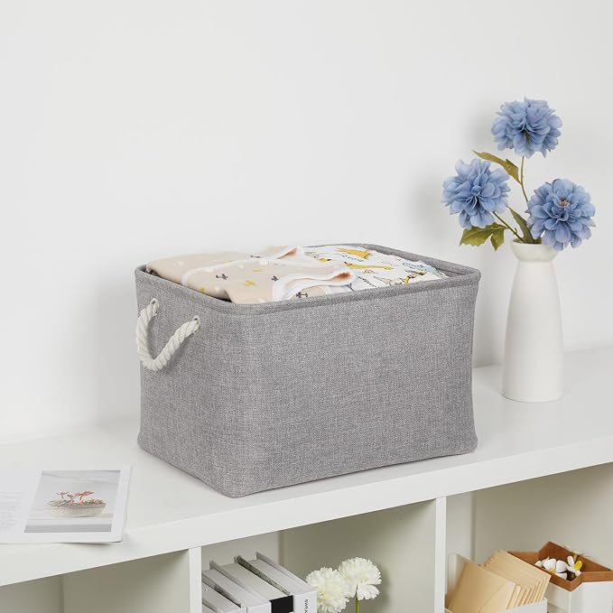 Bidtakay Storage Baskets Gray 3 Pack Shelf Baskets Collapsible Storage Bins - Image 9
