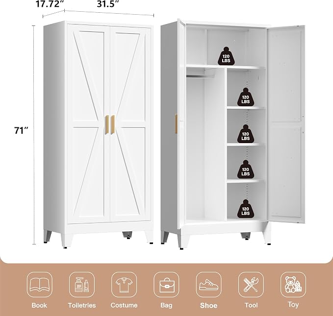 71" Tall Metal Wardrobe Closet - Image 3