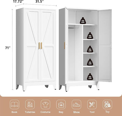71" Tall Metal Wardrobe Closet - Image 3
