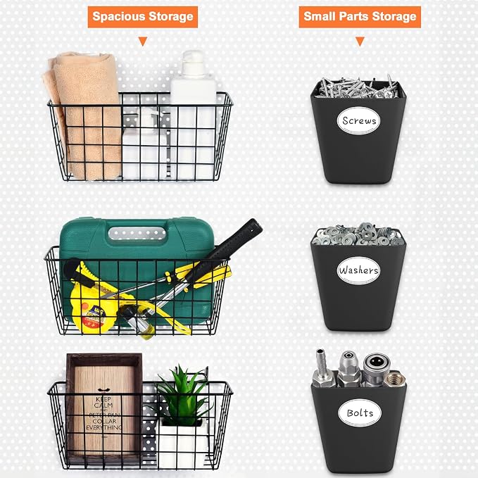 Pegboard Basket Organizers, Peg Board Large Baskets Hooks Bins Cups Tool - Image 7