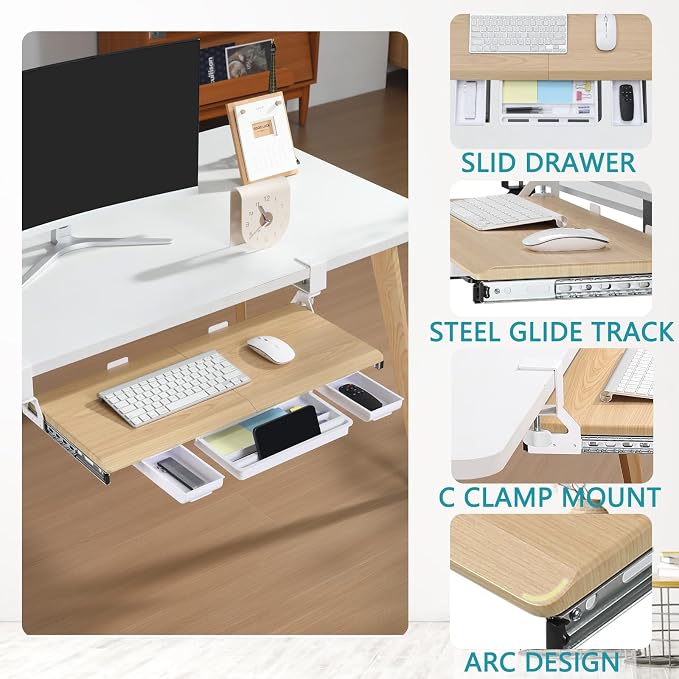 ETHU Keyboard Tray Under Desk, Pull Out Keyboard & Mouse Tray - Image 4