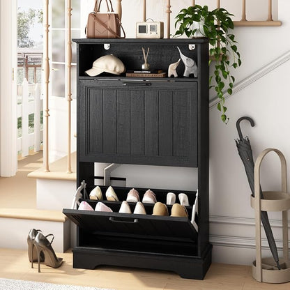 Shoe Storage Cabinet with 2 Flip Drawers, Narrow Slim Shoe Organizer by WINWY