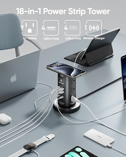 Kakyanill 30W USB Charging Station, Power Strip Tower, 9 AC Outlets - Image 3