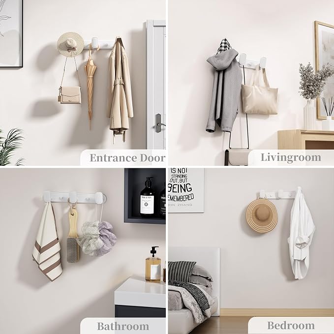 Coat Rack Wall Mount White, 3 Hooks Rack Metal Coat Hanger Wall - Image 3