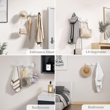 Coat Rack Wall Mount White, 3 Hooks Rack Metal Coat Hanger Wall - Image 3