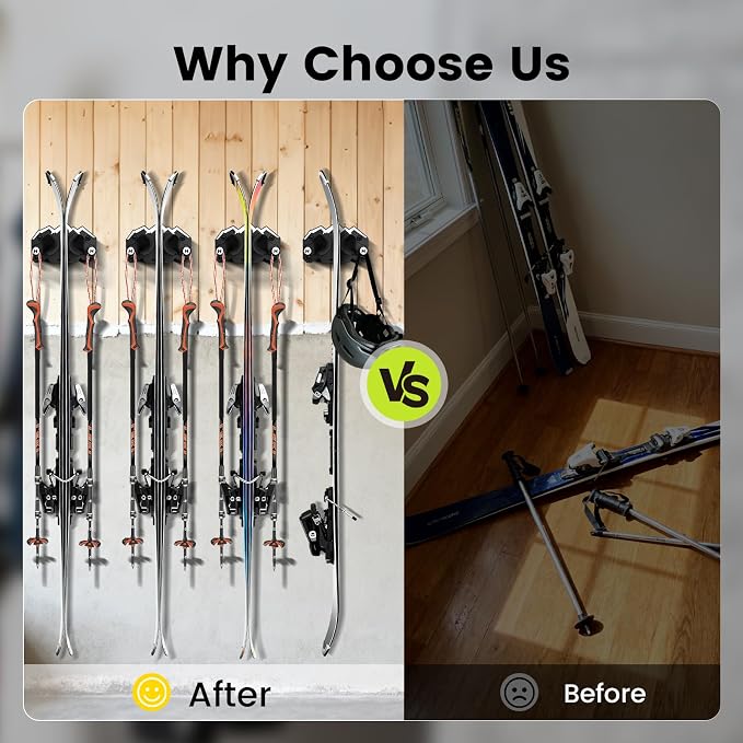 Hikeen Ski & Snowboard Wall Mount, Fits Any Ski or Snowboard, Ski Wall Rack - Image 6