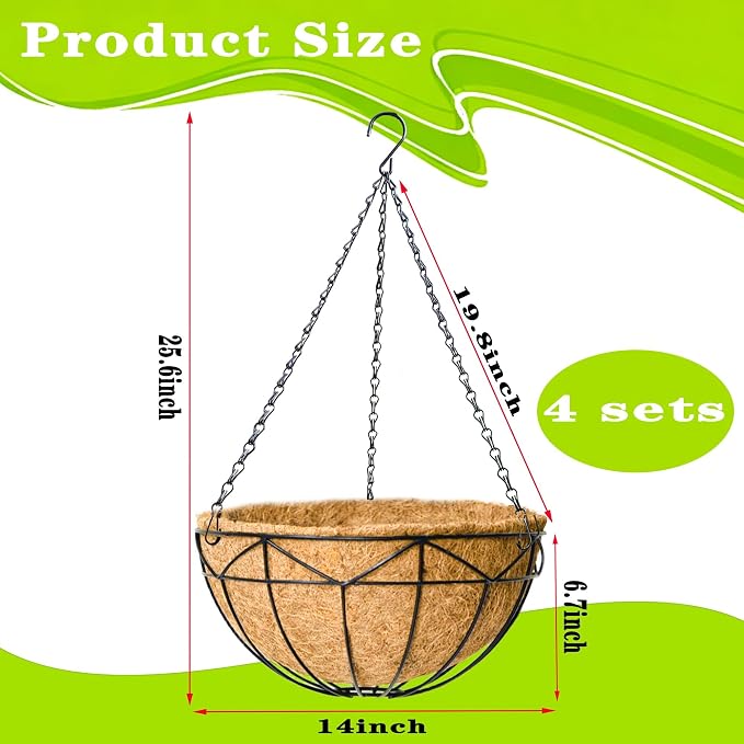 4 Pack 14 Inch Black Wire Hanging Planter - Image 5