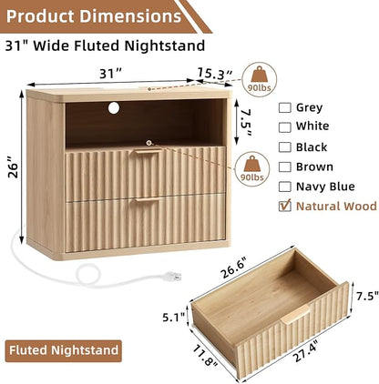 LEYAOYAO 31" Wide Fluted Nightstand Set of 2 - Image 2