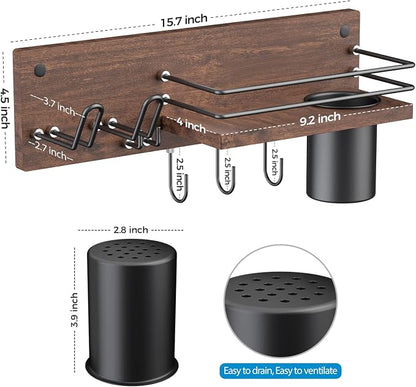 Wooden Hair Dryer Holder Wall Mounted, Bathroom Hair Tool Organizer, Blow Dryer - Image 3