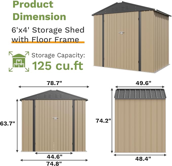Patiowell 6x4 FT Outdoor Storage Shed - Image 2
