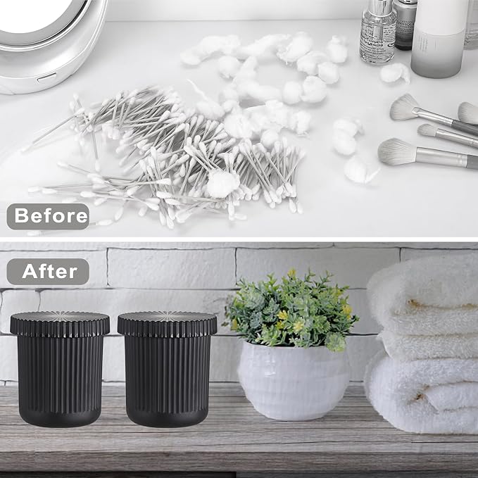 2 Pack Glass Qtip Holder with Lid, Qtip Dispenser Bathroom Storage Jars- Glass - Image 4