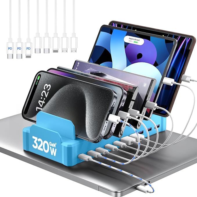 320W Charging Station for Multiple Devices, Zobirez 10-Port USB C Fast Charger by Zobirez