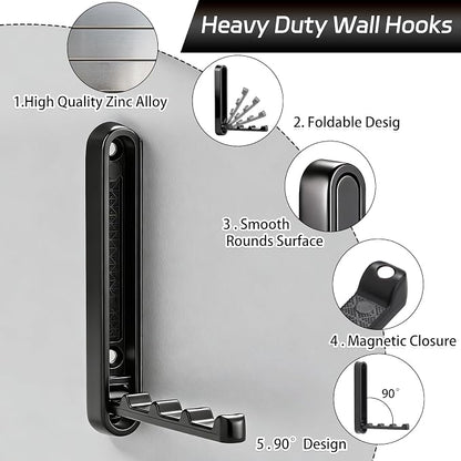 4.33 in Extended Folding Coat Hooks, 2 Pack Black Wall Hooks, Zinc Alloy | 90° - Image 3